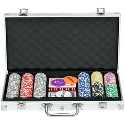 Pokerveskesett 300 Sjetonger 11,5 G Komplett Pokersett Lås 2 Kortstokker 5 Terningforhandler Blindknapper Sølv