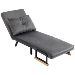 Sovestol, Enkel Sofa Med Sengefunksjon, Avslapningsstol Med Justerbar Rygg, Fløyelslook, Mørkegrå