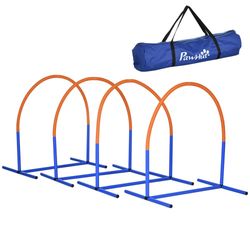 Hundeagility Træningsudstyr, Hunde Agility Sæt, 4-Delt Hundetræningssæt Med Bæretaske, Blå + Orange, 88 X 64 X 95 Cm