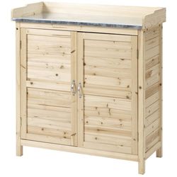 Hageskap Plantebord Med Underskap Treutstyr Skap Skap Med 2 Hyller Redskapsbod Hagebod Utendørs Natur 83 X 40 X 92 Cm