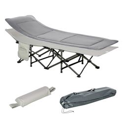 Campingseng, Feltseng, Sammenleggbar Seng Med Pute, Sidelomme, Madrass, Lys Grå, Opptil 150 Kg