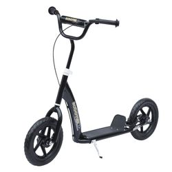 Barnescooter Sparkesykkel 12 Tommer Med Bakbrems, Høydejusterbar Sparkesykkel, Sparkesykkel I Svart, Stål Og Eva