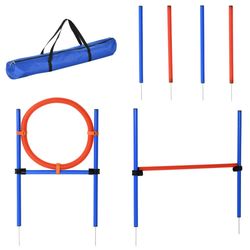 Hundeagility Treningsutstyr, Agility Treningssett, Hunde Agility Sett, 3 I 1 Hundesport Treningsområde, Blå+Rød