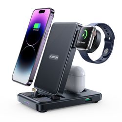 4-i-1 ladestation til iPhone AirPods Apple Watch USB-A, foldbar, sort