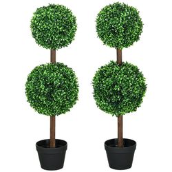 Kunstige planter, sæt af 2 buksbom, 90 cm kunstig plante med dobbeltkugle, UV-bestandig stueplante, kunstigt træ, plantedekoration til indendørs, uden