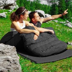 Goplus dobbel sovepose for 2 personer XL teppe sovepose med 2 puter sort 220 x 150 cm