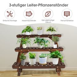 Plantestativ i tre 3-lags hjørneplantehylle 3-delt. Brunt blomsterstativ