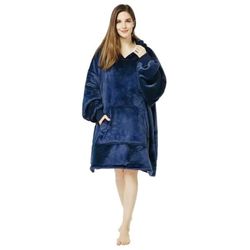 Hoodie teppe - Overstørrelse Luv -skjorte følte SNUGGIE mørkeblå