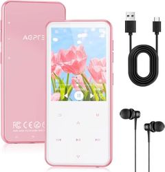AGPTEK 64GB MP3 Bluetooth 5.3, 2.4'' stor skärm, högtalare HiFi musikspelare med pekknapp/FM-radio/inspelare, rosa