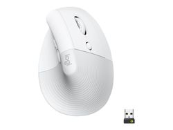 Logitech Lift (høyre) - Vertikal mus - ergonomisk - optisk - 6 knapper - trådløst, ledninger - Bluetooth, 2,4 GHz - trådløs mottaker (USB) - Off-whit