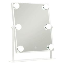 UNIQ sminkespeil med belysning 6 LED - hollywood speil - sminkespeil -sminkespeil med lys - hvit - dimbar med tre lysmoduser