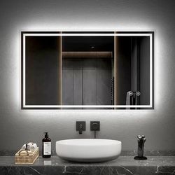 EMKE LED Badeværelsesspejl, 100x60 cm, Belysning 6500K, Touch-kontakt, Dæmpbar, Anti-Dug, Hukommelsesfunktion, Vandret/Lodret, IP44
