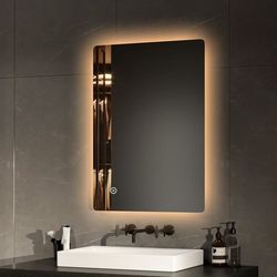 EMKE LED Badeværelsesspejl, 70x50 cm, Touch, Dæmpbar, 3 Lysfarver 3000/4000/6500K, Anti-Dug, Energieffektiv, Auto Off, IP44, Hor/Vert