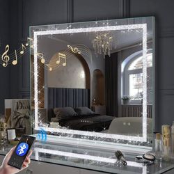 VANITII 100x80 cm Hollywood sminkspegel med belysning Bluetooth Bordsplatta Väggmontering Metall Vit