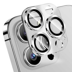 iPhone 13 Pro/13 Pro Max linsedeksel metall herdet glass sølv