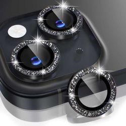 iPhone 15/15 Plus linsedeksel Bling Glitter Svart