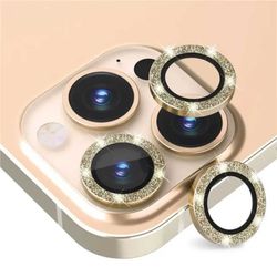iPhone 14 Pro/Pro Max objektivdeksel Bling Glitter Gold