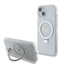 Guess iPhone 15 Kuori Ring Stand Glitter MagSafe Läpinäkyvä