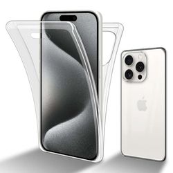 Deksel kompatibel med iPhone 15 PRO MAX 360° helkroppsbeskyttelse Silikondeksel foran og bak, allroundbeskyttelse med skjermbeskyttelse