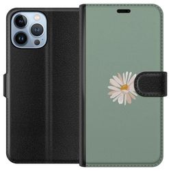 Apple iPhone 13 Pro Max Tegnebogsetui Grøn Minimalblomst - stilfuld blomst på grøn baggrund