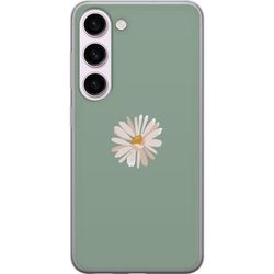 Samsung Galaxy S23 Gjennomsiktig deksel Grønn Minimalblomst - stilren blomst på grønn bakgrunn