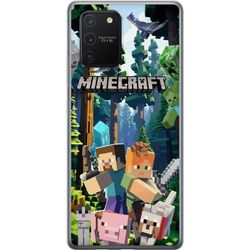 Samsung Galaxy S10 Lite Gjennomsiktig deksel Minecraft mobildeksel med skog og figurer i pikselstil