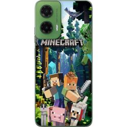 Motorola Moto G35 Gjennomsiktig deksel Minecraft mobildeksel med skog og figurer i pikselstil