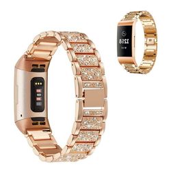 Fitbit Charge 4 / 3 klokkerem i rustfritt stål med rhinestone - Rose Gull