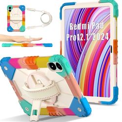 Xiaomi Redmi Pad Pro 5G / Pad Pro / Poco Pad 4G Etui Kickstand Silikon + støtbestandig nettbrettdeksel med skulderrem - Fargerik / Blå