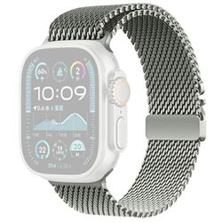 KALEBOL Watch Strap Apple Watch Series 10 Ultra 9 8 7 SE 6 5 4 3 2 1 46mm 49mm 45 Parachute Buckle Milanese Stainless Steel Band - Sølv