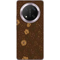 Honor Magic7 Lite Genomskinligt Skal Retro blommigt mönster brun bakgrund blommor vintage 70-talsstil bohemisk tapetdesign tryck