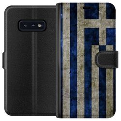 Samsung Galaxy S10e Plånboksfodral Grekland Flagga Konst med blå och vit vintage mönster för de som älskar Grekland och klassisk design