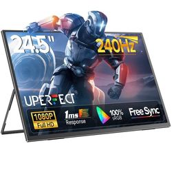 UPERFECT 24,5-tommer 240Hz 1080P bærbar skærm med IPS bredt farveområde, Velegnet til kontorbrug, gaming og rejser.