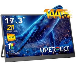 Den bærbare 17,3-tommer 2K 144Hz IPS-skærm UPERFECT er en ekstern PC-skærm, der bruger en enkelt Type-C kabelforbindelse.