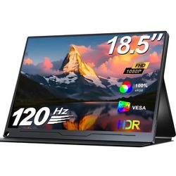 VESA-monterbar UPERFECT 18,5 tommer bærbar IPS-skærm, 120Hz 1920x1080 FHD-opløsning, USB C & Mini HDMI, ultratynd ekstern skærm