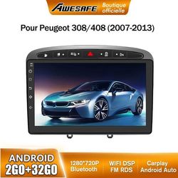 AWESAFE Bilradio Android 13 för Peugeot 308/408 (2007-2013) 2Go+32Go 9'' Pekskärm GPS Android Auto WiFi Grå