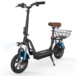 iScooter i12 elektrisk scooter med sæde til voksne, 500 W, 12 tommer, dobbelt affjedring, til bypendling, med basketball-sort, sort