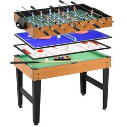 4-i-1 partyspelbord pingis/kicker/biljard/airhockey, stål, natur/svart