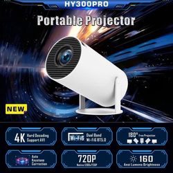 Smart 4K Mini Projektor Projektor med Wifi og Bluetooth 180 ° roterbar, Auto Keystone korrektion, 40 "-130" skærm videoprojektor