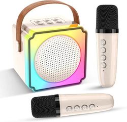 Genopladelig Trådløs Karaoke-maskine med 2 Mikrofoner RGB LED og Stemmeforvrængning