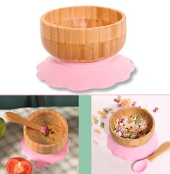 Bamboo skålset för barn Bamboo skål med sugkopp och sked - För att äta och mata spädbarn och småbarn
