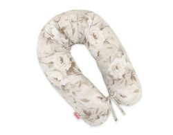 Længere graviditetspude til gravide + aftageligt betræk - Peonies beige