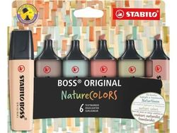 STABILO BOSS NatureColors, 6 stykker, Sort, Bronse, Brun, Grønn, Grå, Lysegrønn, 18 år, Meisel tupp, Flerfarget, Plast