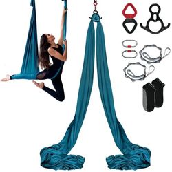 Aerial silk og yoga sving, 8,7 yard, hængekøje sæt med 100gsm nylon, fuld riggning og opsætning, antigravity flyvning til alle niveauer, grøn.