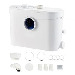 Macerator Bortskaffelsespumpe 700W, 9600 l/h Flow, 10m Udløb, Antimikrobiel Effektiv, 3 Vandindtag til Toilet, Kælder, Køkken, Badekar.