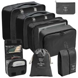 Laukun lisäys- ja matkatarvikkeet 8-pakkausorganisaatiosarja Travel Black for