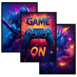 Modern inramad poster med spelbild, X-Box Pad-konsol för spelare