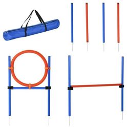 Agility 3-i-1 til hunde – slalom, forhindringsbane, springring, blå/rød