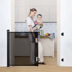 Kid Safety Gate Mesh Pet Hund Sikkerhedsbarriere Sikker Trappe Hegn Beskyttelse Udtrækkelig 0-180 cm, Sort