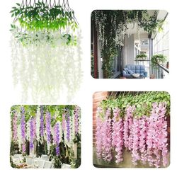 Kunstige blåregnsblomster guirlande blåregnsblomster hængende dekoration 12 stk - hvid